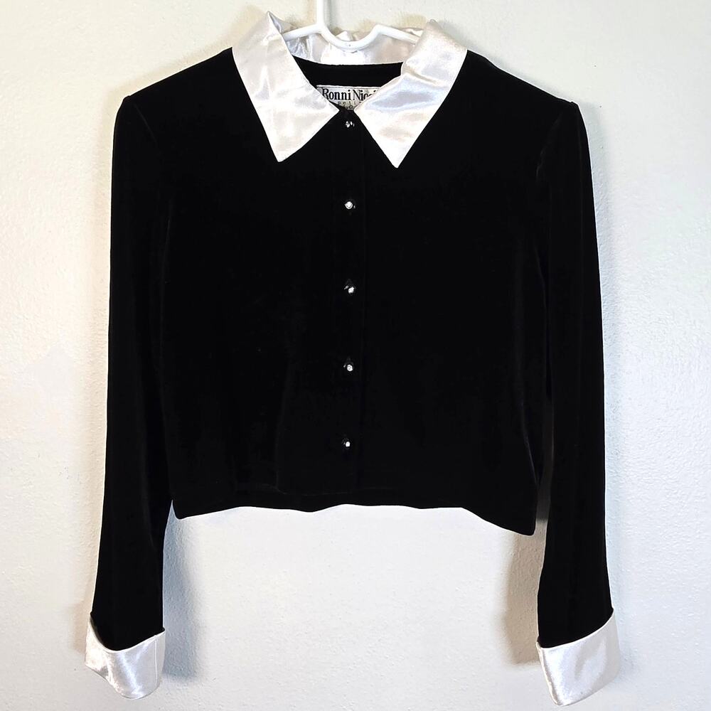 Vintage 90s Y2K Twee Ronni Nicole Top Women's 4 Black Velvet Whimsigoth Grunge